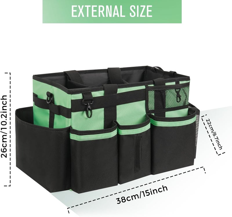SCAVATA Wearable Cleaning Caddy, Cleaning Caddy Supplies Organizer with Handle & Shoulder Straps for Housekeepers, Under Sink & Car Cleaning Tool Organizers Bag with 4 Foldable Divider (MintGreen) - Image 2